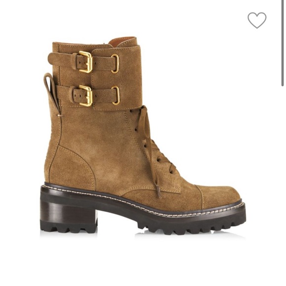 New SEE BY CHLOÉ Mallory Suede Combat Boots in Khaki Brown Size EU 39.5 / US 9 - Picture 1 of 9